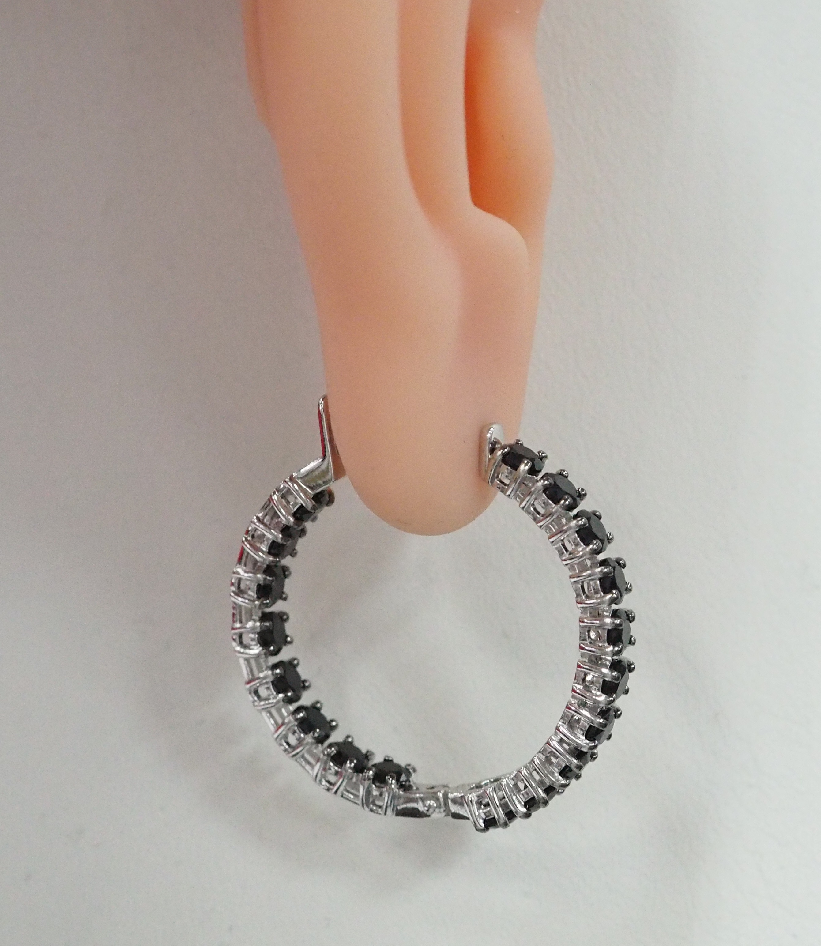 Серебряные серьги-конго с черными турмалинами